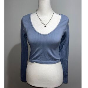Aeropostale Blue Long Sleeve Crop Top Seamless Reversible